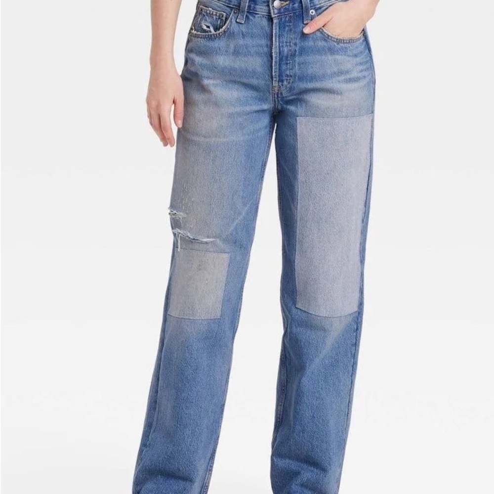 Universal Thread Light Blue Patchwork Straight-Leg Jeans